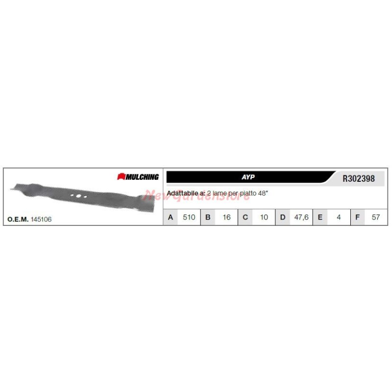 Lama AYP per trattorino tagliaerba rasaerba tosaerba 2 lame piatto 48" R302398