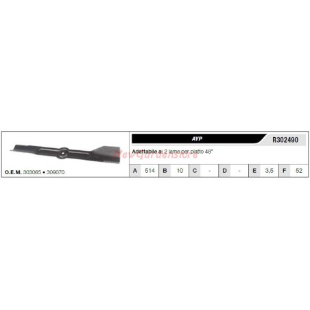 AYP Klinge für Rasentraktor Rasenmäher 2 Klingen 48" flach R302490 | Newgardenstore.eu