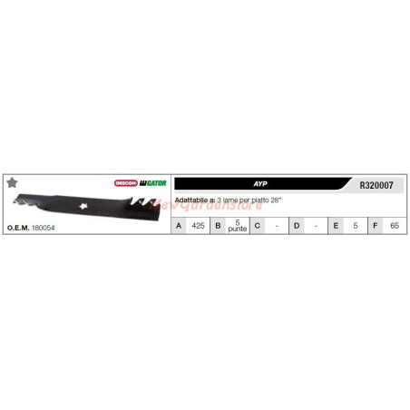 Lama AYP per trattorino tagliaerba rasaerba tosaerba 3 lame piatto 28" R320007 | Newgardenstore.eu