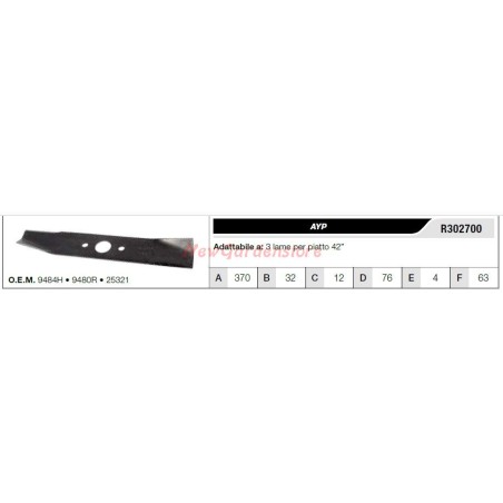 AYP-Messer für Rasentraktor Rasenmäher 3 Messer flach 42" R302700 | Newgardenstore.eu