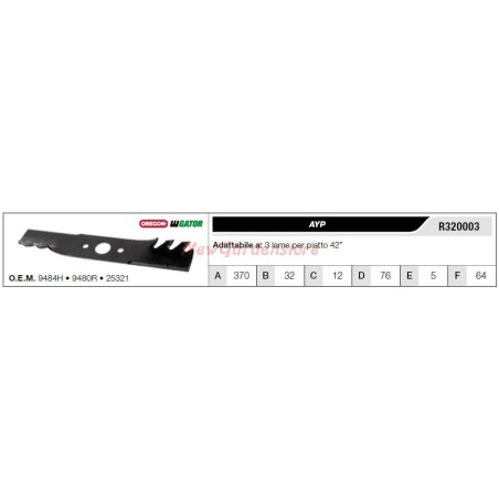 Lama AYP per trattorino tagliaerba rasaerba tosaerba 3 lame piatto 42" R320003 | Newgardenstore.eu