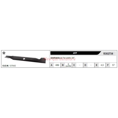 Lama AYP per trattorino tagliaerba rasaerba tosaerba piatto 38" R302734 | Newgardenstore.eu