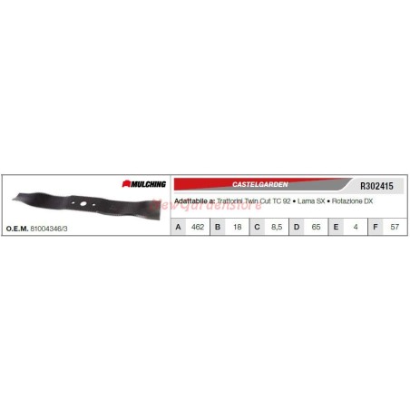 Messer CASTELGARDEN Rasentraktor Rasenmäher TWIN CUT TC92 R302415 | Newgardenstore.eu