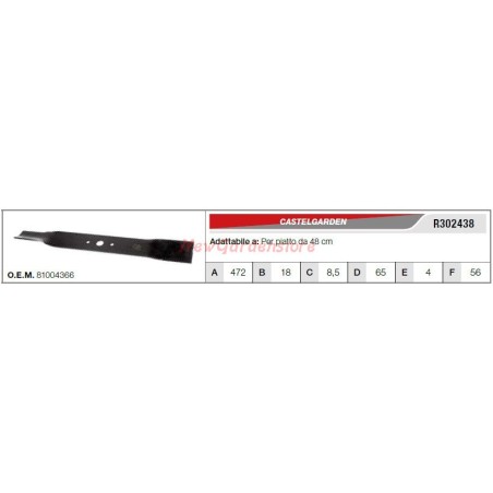 Messer CASTELGARDEN Rasentraktor Rasenmäher Mäher flach 48cm R302438 | Newgardenstore.eu