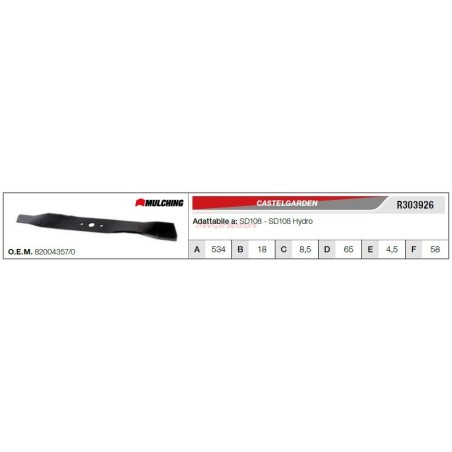 Messer CASTELGARDEN Rasentraktor Rasenmäher SD108 SD108 R303926 82004357/0 | Newgardenstore.eu