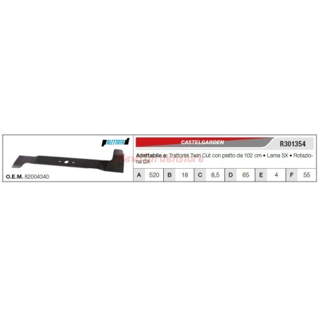 Messer CASTELGARDEN Rasentraktor Rasenmäher TWIN CUT R301354 | Newgardenstore.eu