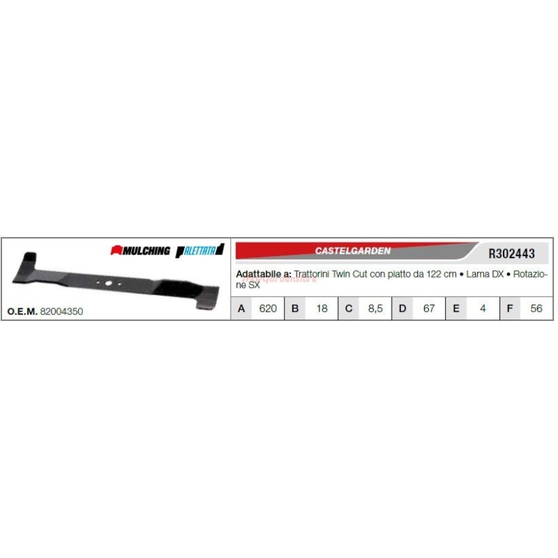 Messer CASTELGARDEN Rasentraktor Rasenmäher TWIN CUT R302443