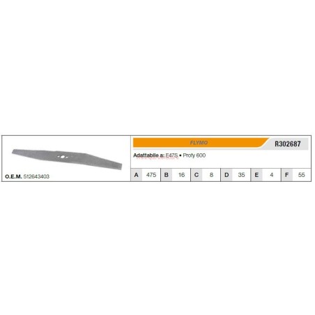 FLYMO lawnmower mower blade E47S profy 600 R302687 | Newgardenstore.eu