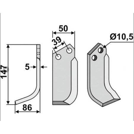 Lame de motoculteur droite compatible 350-151 GOLDONI FRESA 21M13545/6