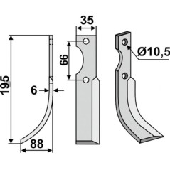 Right-hand tiller blade compatible 350-123 FERRARI 34E- 92R | Newgardenstore.eu