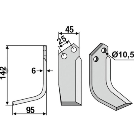 Cuchilla para motocultor compatible izquierda 350-108 FERRARI MC68 L