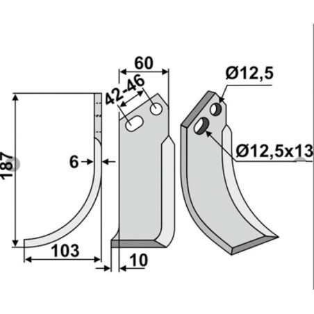 Kompatibles linkes Mähwerkmesser 350-144 GOLDONI TYPE 50-MOD.719