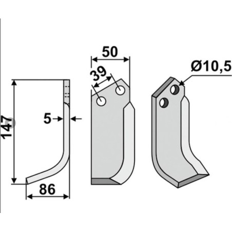 Lame de motoculteur gauche compatible 350-150 GOLDONI FRESA 21M13545/6