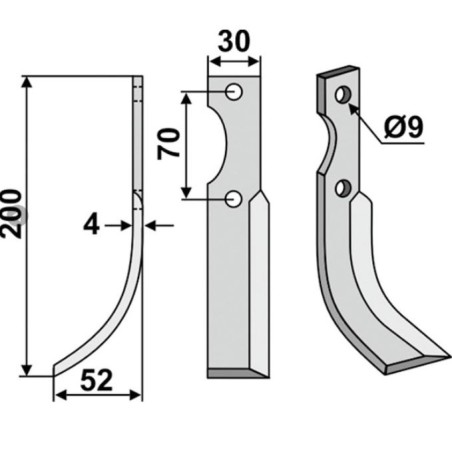 Left-hand tiller blade compatible 350-190 HONDA