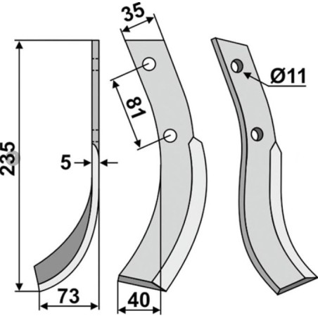 Cuchilla segadora izquierda compatible 350-635 HONDA 510-560 LI