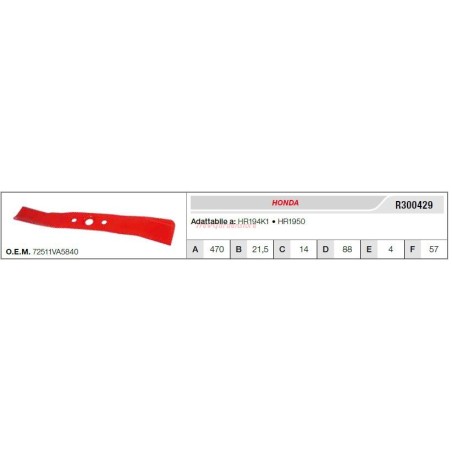 HONDA lawnmower mower blade HR194K1 HR1950 R300429 | Newgardenstore.eu