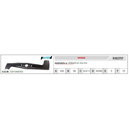 HONDA lawn mower blade HRB423-K1-SG-PG R302757 | Newgardenstore.eu