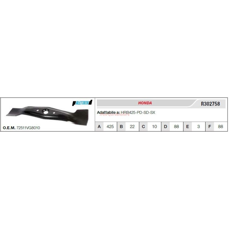 HONDA lawn mower blade HRB425-PD-SD-SX R302758