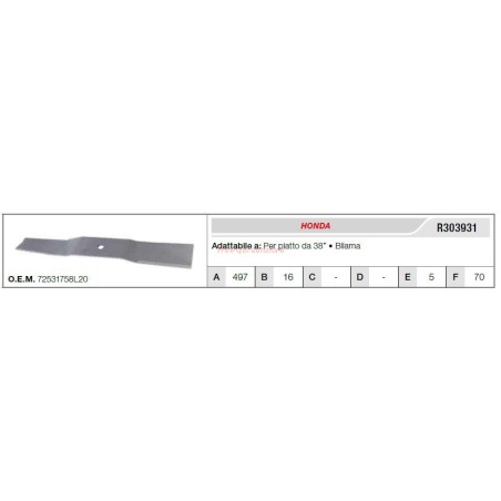 HONDA lawn tractor mower blade for 38" deck R303931 | Newgardenstore.eu