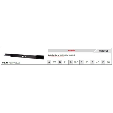 HONDA lawn tractor mower blade VM2460 VM61G R302751 | Newgardenstore.eu