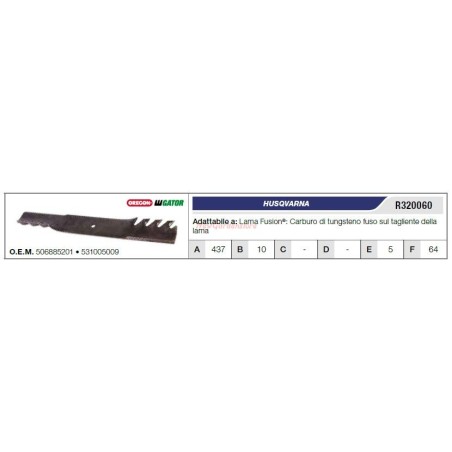 HUSQVARNA lawn tractor mower blade fusion blade R320060 | Newgardenstore.eu