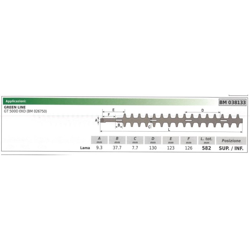 Cuchilla inferior / superior GREEN LINE GT 500D EKO cortasetos 038133