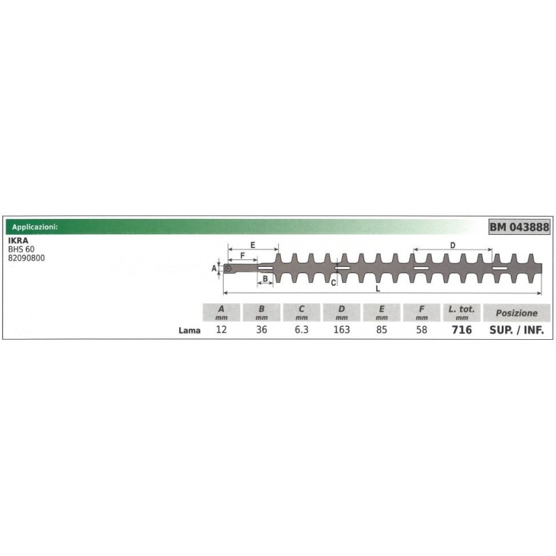 Cuchilla superior / inferior IKRA para cortasetos BHS 60 043888