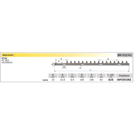 Cuchilla inferior ECHO HC 30ES cortasetos 022741 | Newgardenstore.eu