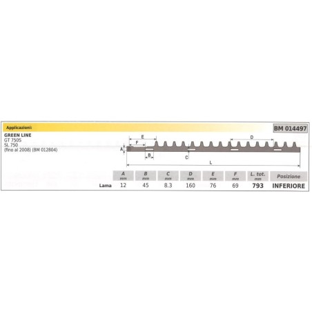 Cuchilla inferior GREEN LINE GT 750S SL 750 cortasetos 014497 | Newgardenstore.eu