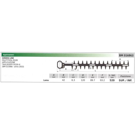 Lama inferiore o superiore GREEN LINE tagliasiepe DG26 016863 1 lama