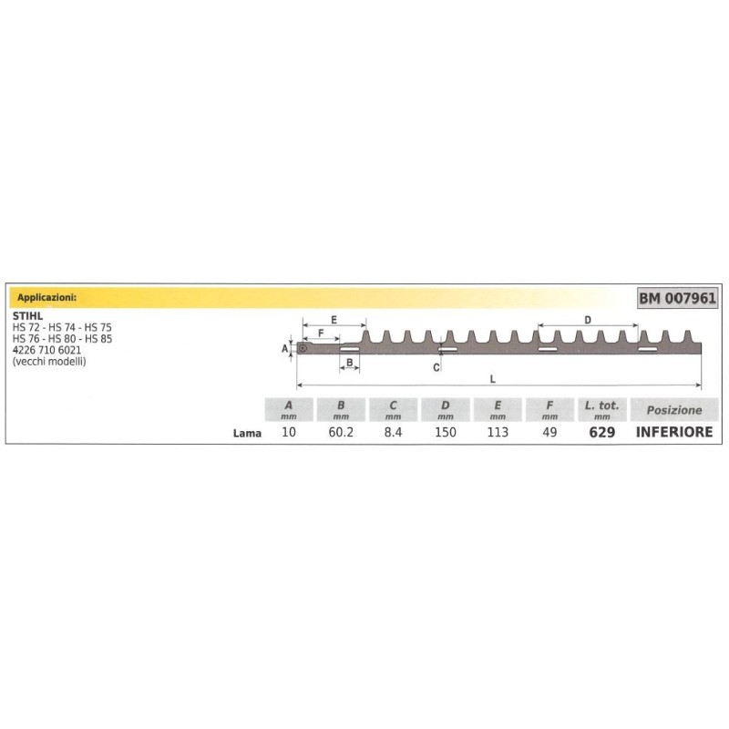 Cuchilla inferior cortasetos STIHL HS 72 74 75 007961