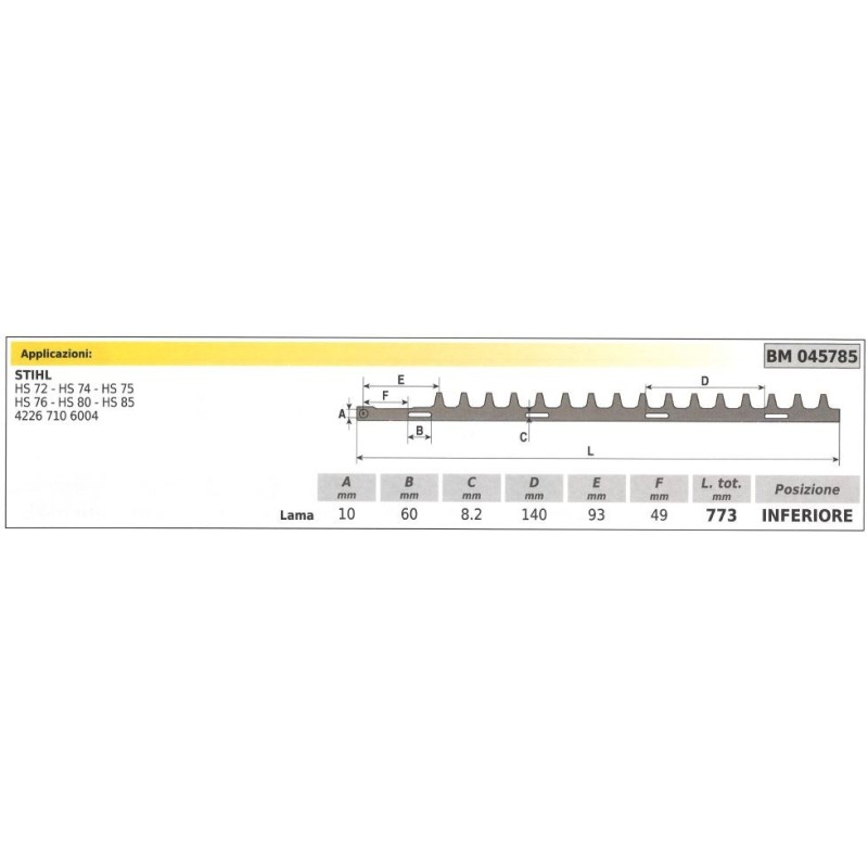 Cuchilla inferior STIHL HS 72 74 75 76 80 85 045785