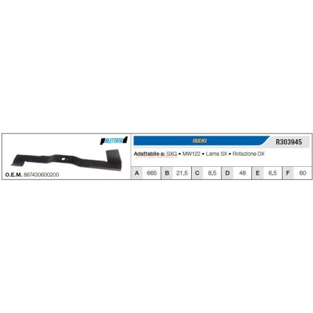 ISEKI Rasenmähermähermesser SXG MW122 R303945 | Newgardenstore.eu