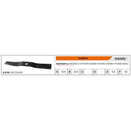 KUBOTA lawn tractor mower blade BX2350-D R303955 | Newgardenstore.eu