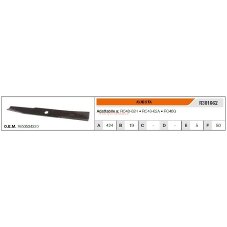 KUBOTA riding lawn tractor RC48-62H lawn mower blade R301662 | Newgardenstore.eu