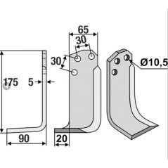 Lame de cultivateur rotatif droite compatible 350-016 AGRIA 16454