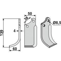 Cuchilla fresadora derecha compatible 350-026 AGRIA 1667 135mm | Newgardenstore.eu