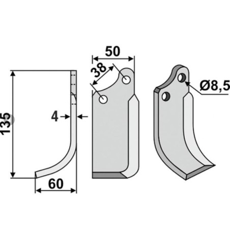 Cuchilla fresadora derecha compatible 350-026 AGRIA 1667 135mm