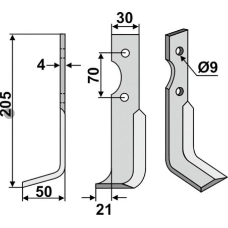 Cuchilla autocultivadora derecha compatible 350-565 AGRIA 1250-172 23 205mm