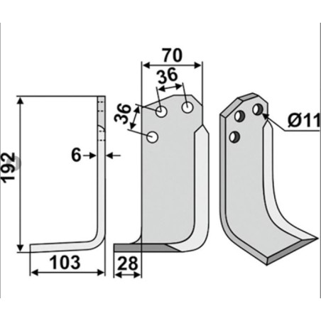 Lame de motoculteur compatible Rx 350-014 AGRIA 6038