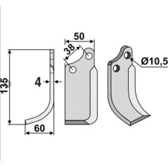 Cuchilla motocultora derecha compatible 350-028 AGRIA 1667-066-24