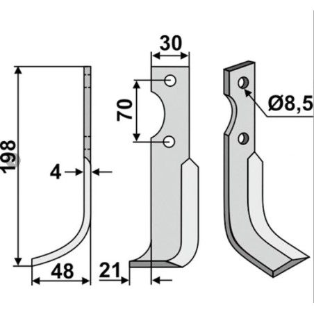 Cuchilla motocultor derecha compatible 350-567 AGRIA 616112