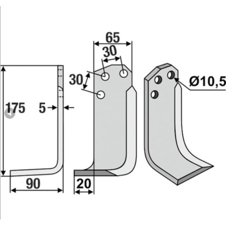 Left-hand motor cultivator blade compatible 350-017 AGRIA 15453