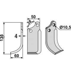 Cuchilla motocultor izquierda compatible 350-027 AGRIA 1667-066-23 | Newgardenstore.eu