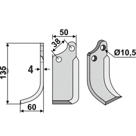 Cuchilla motocultor izquierda compatible 350-027 AGRIA 1667-066-23