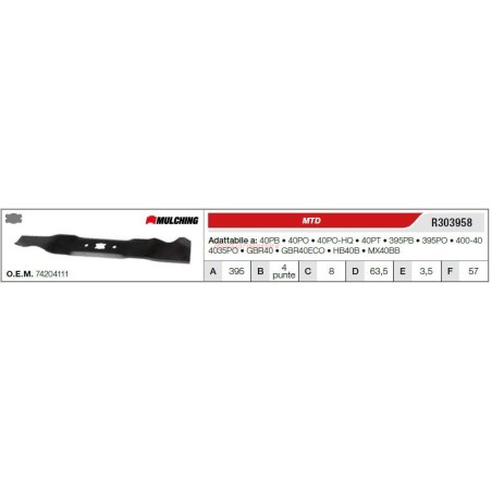 Lama MTD trattorino tagliaerba rasaerba tosaerba 40BP 40PO 40PO-HQ R303958 | Newgardenstore.eu