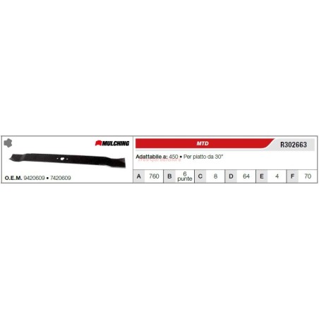 Lama MTD trattorino tagliaerba rasaerba tosaerba 450 piatto da 30" R302663 | Newgardenstore.eu