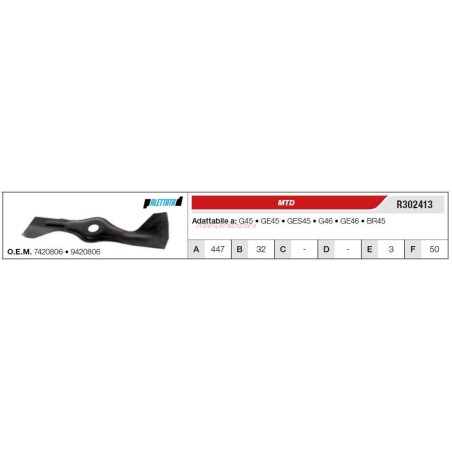 MTD lawn tractor mower blade G45 GE45 GES45 G46 R302413 | Newgardenstore.eu