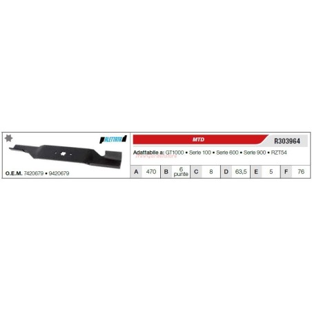 MTD lawn tractor lawn mower blade GT1000 SERIES 100 R303964 | Newgardenstore.eu