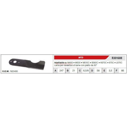 Lama MTD trattorino tagliaerba rasaerba tosaerba M400 500 510C R301688 742-0495 | Newgardenstore.eu